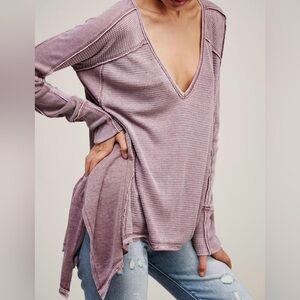 Free People Pacific Thermal Long Sleeve Waffle Knit Top Purple Size Small